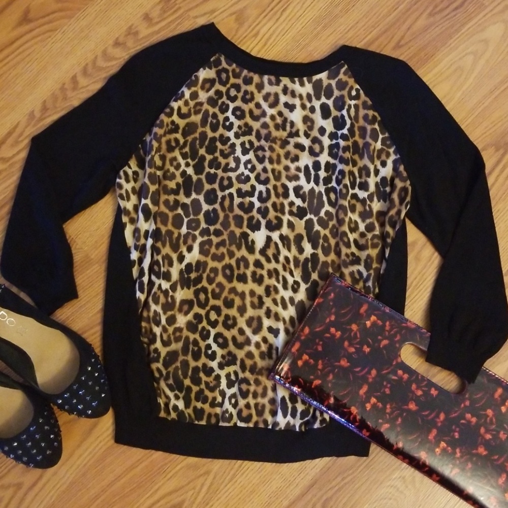 Leopard Print Front Panel Sweater
